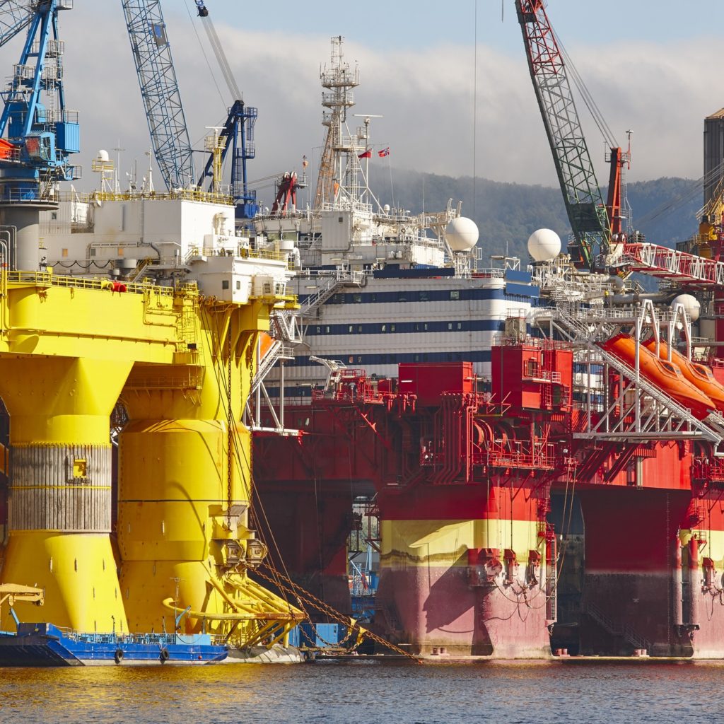 Oil and gas platform in Norway. Energy industry. Petroleum exploration
